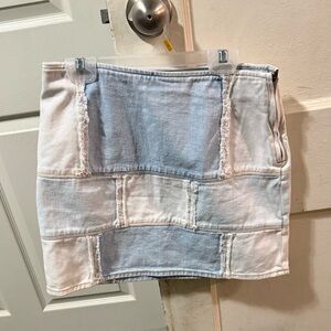 PacSun Light Blue and White Patchwork Mini Skirt